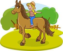 carino bambini equitazione cavallo vettore illustrazione