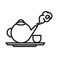 icona di stile lineare del fumetto della teiera e della tazza vettore