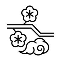 sakura fiori ramo albero nuvola sfondo bianco cartone animato stile linea design vettore