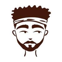 giovane etnia afro con icona di stile silhouette barba vettore