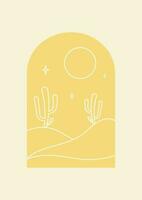 estetico illustrazione con cactus nel notte deserto nel arco. boemo parete arredamento vettore