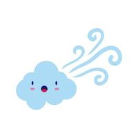 cielo nuvola con aria kawaii personaggio comico stile piatto vettore