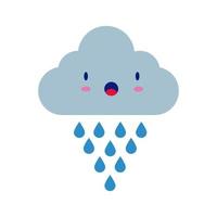 nuvola con gocce di pioggia kawaii personaggio dei fumetti stile piatto vettore