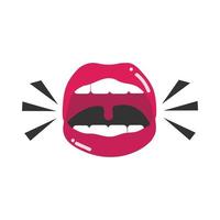 bocca e labbra pop art sexy bocca femminile aperta che urla icona piatta design vettore