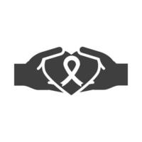 mani con cuore e nastro design dell'icona silhouette giornata dei diritti umani vettore