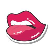 bocca e labbra pop art bocca sexy che morde la lingua linea e icona di riempimento vettore
