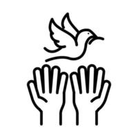mani e colomba con ramo d'ulivo disegno dell'icona della linea del giorno dei diritti umani vettore