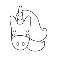 simpatica icona di stile della linea della testa di unicorno vettore