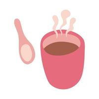 tazza di caffè bevanda con cucchiaio icona di stile a forma libera vettore