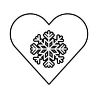 felice buon natale cuore con icona di stile linea fiocco di neve vettore