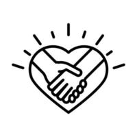 stretta di mano nel cuore amore disegno dell'icona della linea del giorno dei diritti umani vettore