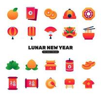 iconset lunare nuovo anno con piatto vettore colore