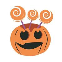 felice halloween zucca raccapricciante caramella in bastoncini dolcetto o scherzetto festa celebrazione icona piatta design vettore