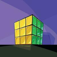 risolto rubik cubo cartone animato stile su viola vettore