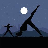 notte silhouette donne yoga vettore