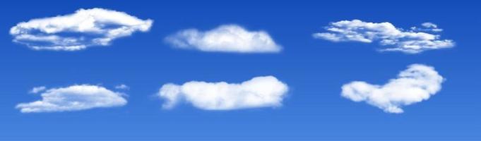 nuvole bianche 3d realistiche su sfondo blu vettore