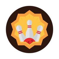 birilli da bowling e palla campionato gioco sport ricreativo etichetta blocco icona piatta design vettore