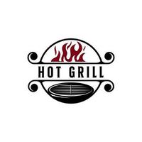 semplice barbecue caldo griglia logo, con attraversato fiamme. logo per ristorante, distintivo, bar e sbarra. vettore illustrazione