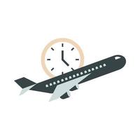 aeroporto aereo orologio tempo viaggio terminale di trasporto turismo o affari icona stile piatto flat vettore