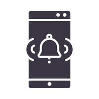 icona del design dello stile della silhouette della tecnologia del dispositivo di attenzione della campana dello smartphone vettore