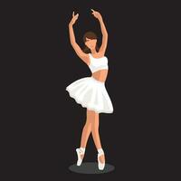 vettore illustrazione classico balletto. caucasico bianca donna balletto ballerino nel bianca tutu e pointe scarpe danza su nero sfondo. bellissimo giovane senza volto ballerina nel un' piatto stile