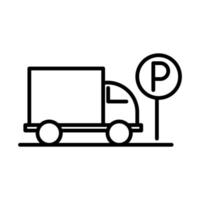 disegno dell'icona di stile della linea di trasporto del bordo del traffico del camion del parcheggio vettore