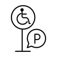 disegno dell'icona di stile della linea di avviso della scheda del traffico disabilitato del parcheggio vettore