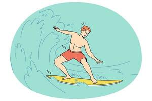 uomo fare surf su oceano onde vettore