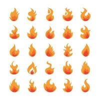 set di icone di design piatto fuoco fiamma ardente bagliore caldo vettore