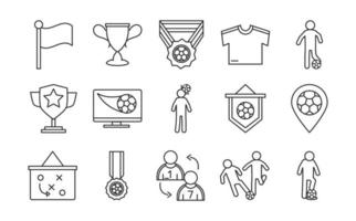 set di icone di stile della linea del torneo di sport ricreativi della lega del trofeo della partita di calcio vettore