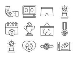 set di icone di stile della linea del torneo di sport ricreativi della lega del trofeo della partita di calcio vettore