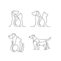 gatto e cane linea singolo logo icona design illustrazione modello vettore