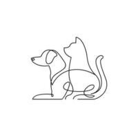 gatto e cane linea singolo logo icona design illustrazione modello vettore