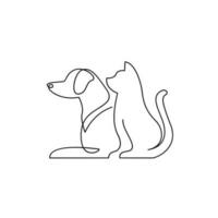 gatto e cane linea singolo logo icona design illustrazione modello vettore