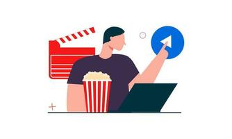 computer schermo con film amante con Popcorn illustrazione vettore