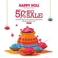 grande vendita offrire promo manifesto per contento holi colore Festival. holi è il maggiore colore Festival celebre nel India. vettore