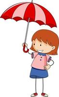carino ragazza con ombrello doodle personaggio dei cartoni animati isolato vettore