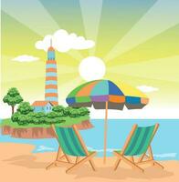 illustrazione di spiaggia sedie con ombrello vettore