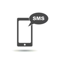 smartphone con sms Messaggio icona. piatto vettore illustrazione. mobile Telefono cartello simbolo con ombra su bianca sfondo.