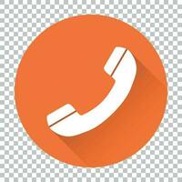 Telefono icona vettore, contatto, supporto servizio cartello isolato su il giro arancia sfondo con lungo ombra. telefono, comunicazione icona nel piatto stile. vettore