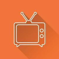 tv icona vettore illustrazione nel linea stile isolato su arancia sfondo con lungo ombra. televisione simbolo per ragnatela luogo disegno, logo, app, ui.