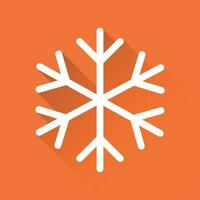 fiocco di neve icona vettore illustrazione nel piatto stile isolato su arancia sfondo con lungo ombra. inverno simbolo per ragnatela luogo disegno, logo, app, ui.
