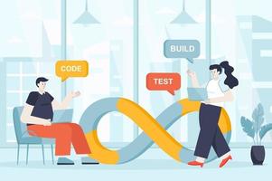 concetto di devops nell'illustrazione vettoriale di design piatto