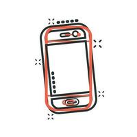 smartphone icona nel comico stile. Telefono microtelefono vettore cartone animato illustrazione pittogramma. smartphone attività commerciale concetto spruzzo effetto.