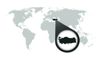 mondo carta geografica con Ingrandisci su tacchino. carta geografica nel lente di ingrandimento. vettore illustrazione nel piatto stile