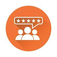 cliente recensioni, valutazione, utente risposta concetto vettore icona. piatto illustrazione su arancia sfondo con lungo ombra.