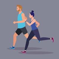 coppia che corre, donna e uomo in abbigliamento sportivo jogging, persone atleta, persone sportive vettore