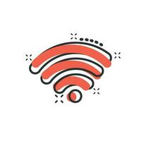 Wi-Fi Internet icona nel comico stile. Wi-Fi senza fili tecnologia vettore cartone animato illustrazione pittogramma. Rete Wi-Fi attività commerciale concetto spruzzo effetto.