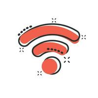 Wi-Fi Internet icona nel comico stile. Wi-Fi senza fili tecnologia vettore cartone animato illustrazione pittogramma. Rete Wi-Fi attività commerciale concetto spruzzo effetto.