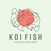 koi pesce linea arte minimalista logo illustrazione tradizionale design vettore